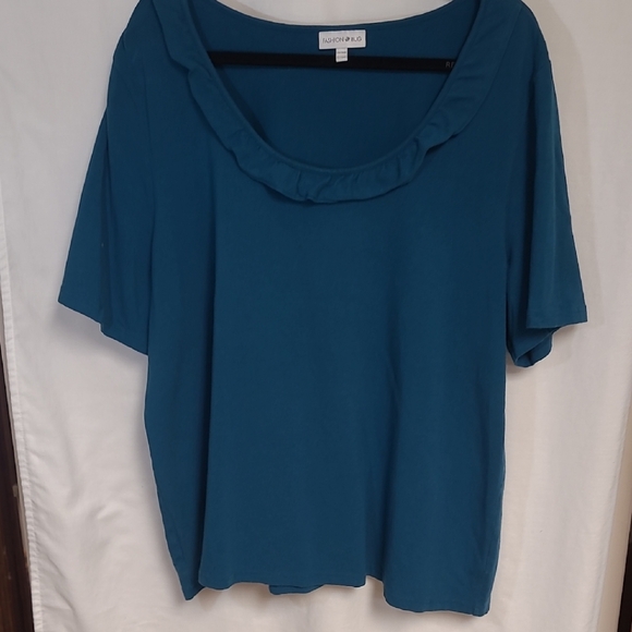 Fashion Bug Tops - Fashion BugTeal Blouse with Ruffle Neckline 26/28W